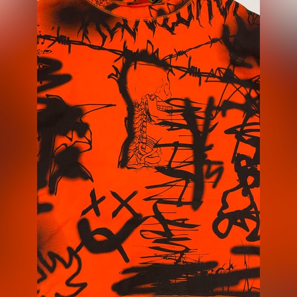 Jaded London Graffiti All Over Print Crewneck Sweatshirt Men Large Orange - Picture 2 of 6